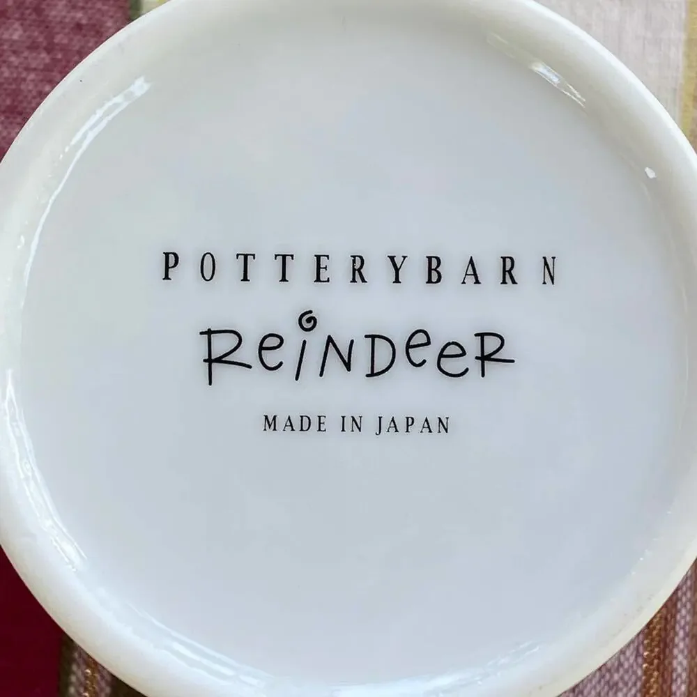 Pottery Barn REINDEER Prancer White Porcelain Comet Coffee Mug 4”Tx3-1/8”D‎